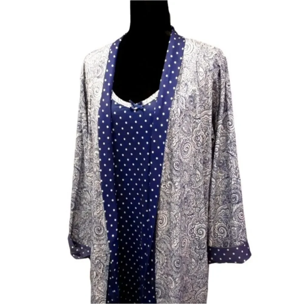 Sag Harbor Chemise and Robe Set‎ Paisley and Polka Dot sz L